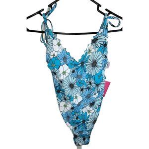 Xhilaration Blue Multi Floral One Piece Swim Bathing Suit NEW NWT S